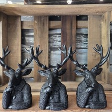3 x  Hirsch Figur Schwarz Reh Hirschkopf Büste Geweih Hirschgeweih Jagd Landhaus