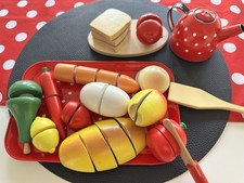 Holz Schneidebrett Schneideset Gemüse Obst Kaufladen Spielküche Lebensmittel