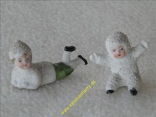 2 antike kleine Snowbabys, Sitzend & liegend , für die Puppenstube, 4D289-4