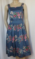 Laura Ashley Sommerkleid 34 blau rosa Rosen Erdbeeren Hochzeit geblümtes Kleid
