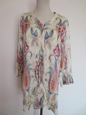 PETER HAHN Long-Bluse Tunika 38-40 seidiger matter Satin Viskose creme bunt /E