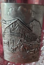 Bierkrug Tirol aus Glas mit Zinn Auflage Hütten Porträt