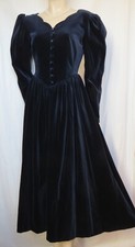 Laura Ashley Samtkleid 36 dunkelblau vintage Samt Theater Kleid Baumwolle blau