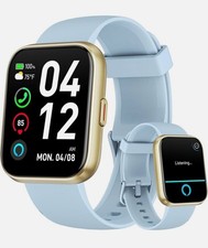 Smartwatch mit Telefonfunktion 1.85" HD Display Fitnessuhr ID208Plus H.Blau Gold