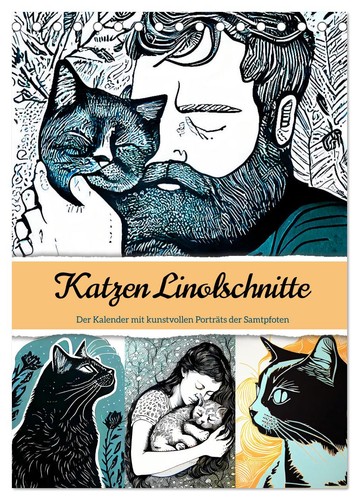 Katzen linolschnitt der - katzen,