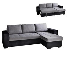 Grau Ecksofa -  L-Form mit Schlaffunktion - Bettkasten - Schlafcouch - Eckcouch