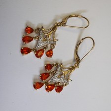 Exklusive Feueropal Diamant Ohrhänger 585 Gold, 35 mm = 3,6 g