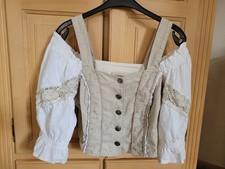 Trachtenbluse Leinen C&A Landhaus Gr. 42 / L Carmenbluse Natur Folklore