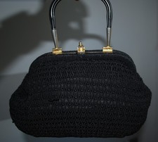 Vintage Handtasche sehr alt schwarz 50er 60er Jahre antik 26 cm x 19 cm