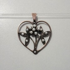 Jugendstil Herz Anhänger Blüte Süßwasserperle Perle Retro Silber 925/- vergoldet