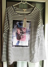 ESPRIT DAMEN WOMEN LANGARM SHIRT GESTREIFT STREIFEN PRINT SCHWARZ WEISS M 38 NEU