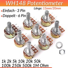 Potentiometer Dreh Poti Linear 1K 2K 5K 10K 20K 50K 100K 250K 1M Ohm Mono Stereo