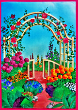 Wunderschönes großes Fensterbild_Garten Tor Blumen Rosen Weg_Sticker_24x34_sgt_