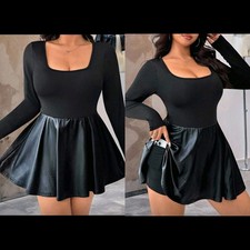 Gothic Punk Metal Kleid Langarm Leder Kunstleder Kleid Gr. 46 Neu