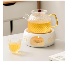 Stövchen für Teekanne, Teewärmer aus Keramik, Hohl Geschnitztes Design, Stövchen