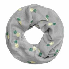 Loopschal Halstuch mit Ananas aus Viskose in grau gelb Sommer leicht Damen Loop