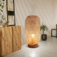 Tischleuchte Beistellleuchte Bodenlampe Bambus Korbgeflecht natur Boho 1x E27
