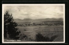 Unterthingau i. Allgäu, Ortsansicht mit Feldern, Ansichtskarte 1952 