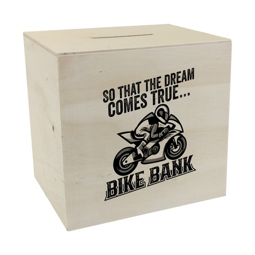 Bike bank spardose aus holz - bike,