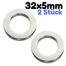 Neodym Magnet Ring 32x5 mm mit 20mm Loch Bohrung 15,6 KG Stark Scheibe Rund