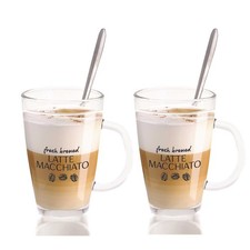 Latte Gläser mit Henkel 2er Set 300 ml mit Löffel Kaffeegläser Glas Kaffeebecher