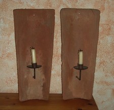 2 Stück Wand-Kerzenhalter aus alten Dachpfannen rustikal mediterran Frankreich