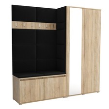 Garderoben-Set Noris IV mit Spiegel, gepolsterte Garderobe 190 cm mit Sitzbank,