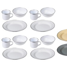 GRÄWE Camping Geschirr Set 4 Personen Emaille Picknick Teller Becher Schüssel