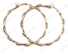 CLIP ON 60mm große BAMBUS CREOLEN Metall GOLDFARBEN Retro Muster 80er Creolen