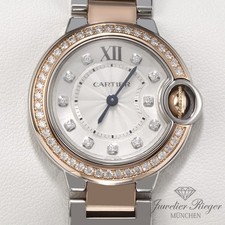 Cartier Ballon Bleu 28 mm Edelstahl Rosegold 750 Diamanten W3BB0009 Stahl Gold