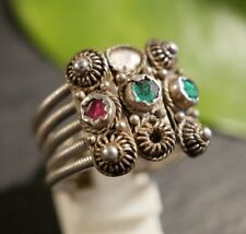 Ausgefallener Silber Ring Bunt Grün Rot Draht Halbkugeln VTG Defekt 