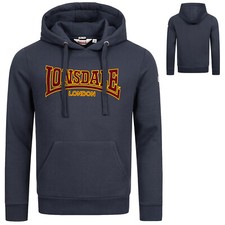 Lonsdale Blue Hoodie Classic Flock Print Hooded Sweatshirt Slim-Fit Kapuze Blau