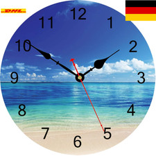 Leise Quarz-Wanduhr | 20 cm Blau Himmel | Holz-Strand-Design