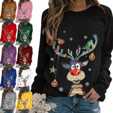 Damen Weihnachts Pullover Sweatshirt Hoodie Weihnachten Pulli Jumper Winter Xmas
