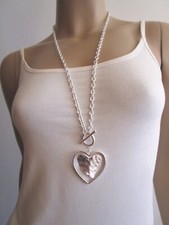 Modekette Damen Hals Kette Modeschmuck lang 2 x Herz Silber Statement  Lagenlook