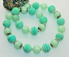 Halskette Kette Perlen Fimo Clay Spirale gewickelt Polaris  mint grün aqua 447t