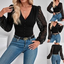 Damen Spitze V-Neck Oberteile