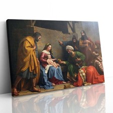 Krippe Könige Anbetung der Heiligen Drei Könige Leinwand gerahmter Druck Bild Wandbild