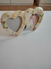 Bilderrahmen Dekoration Doppel Herz leuchtet im Dunkeln Muscheln Weiß 27 x 15