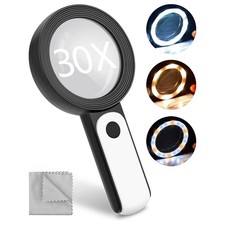 Lupe mit Licht,30X Leselupe 18 LED -3 Modi Handlupe Leselupe mit Doppelglaslinse