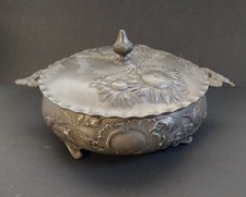 Kaserzinn Jugendstil 4038 Deckeldose Zinn Blumen Dekor