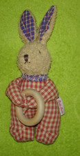 Käthe Kruse * kl. Hase ? Frottee ? Rassel & Ring Stofftier * kariert blau rot