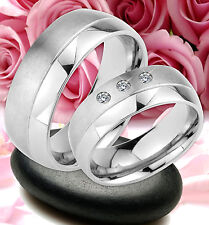 2 Trauringe Eheringe Partnerringe mit 3 Steine GRAVUR GRATIS , 8mm Breit JE51-32
