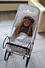 Nostalgie Puppenwagen groß Vintage Holz/Metall Räder bewegbar, Verdeck klappbar