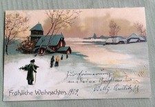 Antike Weihnachtskarte 1909, Relief, Winterlandschaft, Printed in Germany