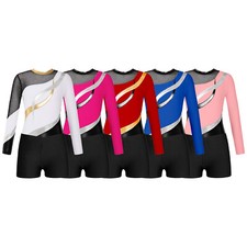 Turnanzug Mädchen Gymnastikanzug Strass Turntrikot Tanzbody + Gymnastik Shorts