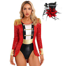 DE iEFiEL Damen Zirkus Zirkusdirektor Kostüm Cosplay Bodysuit Outfit Halloween