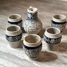 Kleine Steinzeug Weinkanne mit kleinen Krügen Gerz W. Germany