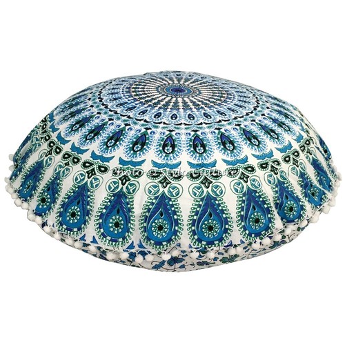 Blau mandala rund bodenkissen - rund,