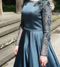 Abendkleid Abiye in grün/petrol Mit Strass Langen Ärmeln Gr36/38 Türkische 40